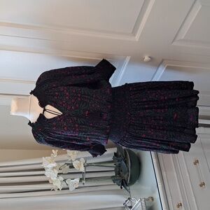 Roberta Roller Rabbit Womens Favela Black Floral Ruffle Trim Mini Dress SM